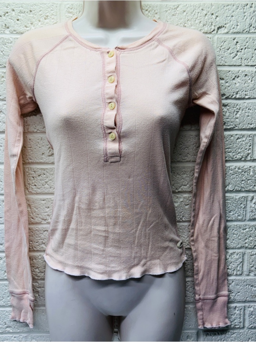ABERCROMBIE & FITCH Sz M Peach Pink Long Sleeve Raglan Cotton Henley USA • VG‼